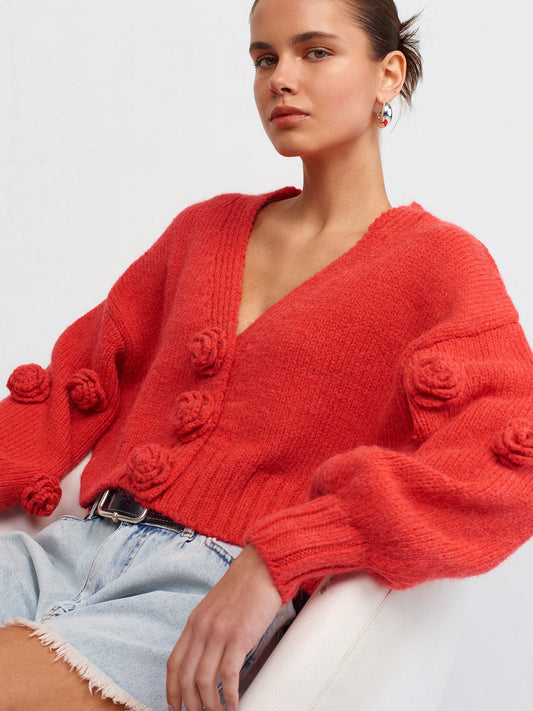 Rose Detail Puff Cardigan