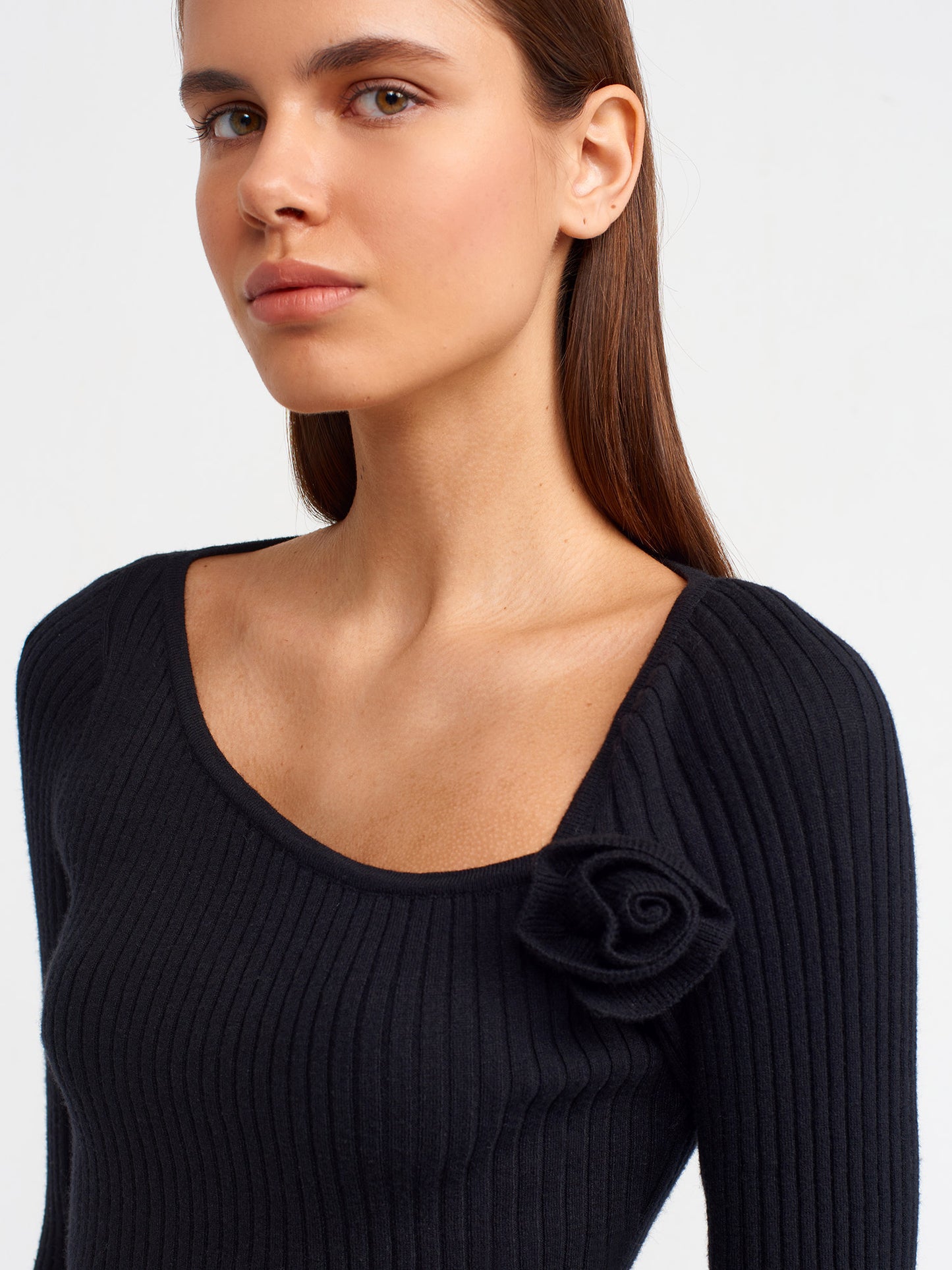 Flower Detail Ribbed Knit Dress