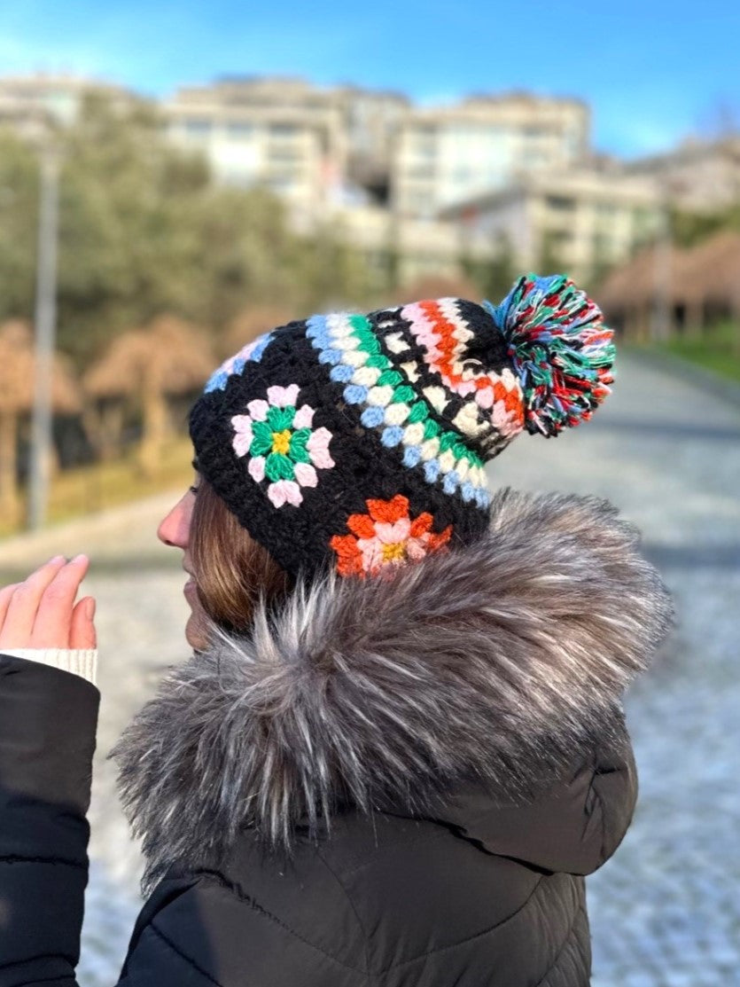 Hand-knitted Granny Square Beanie