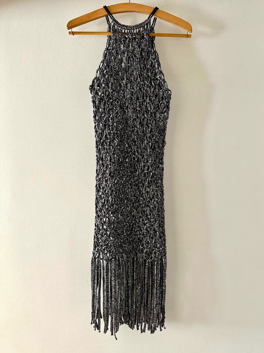 Hand-knitted Macrame Mesh Knit Midi Dress