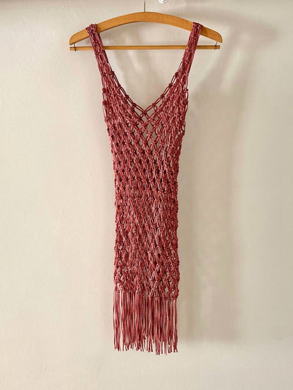 Hand-knitted Macrame Mesh Knit Mini Dress