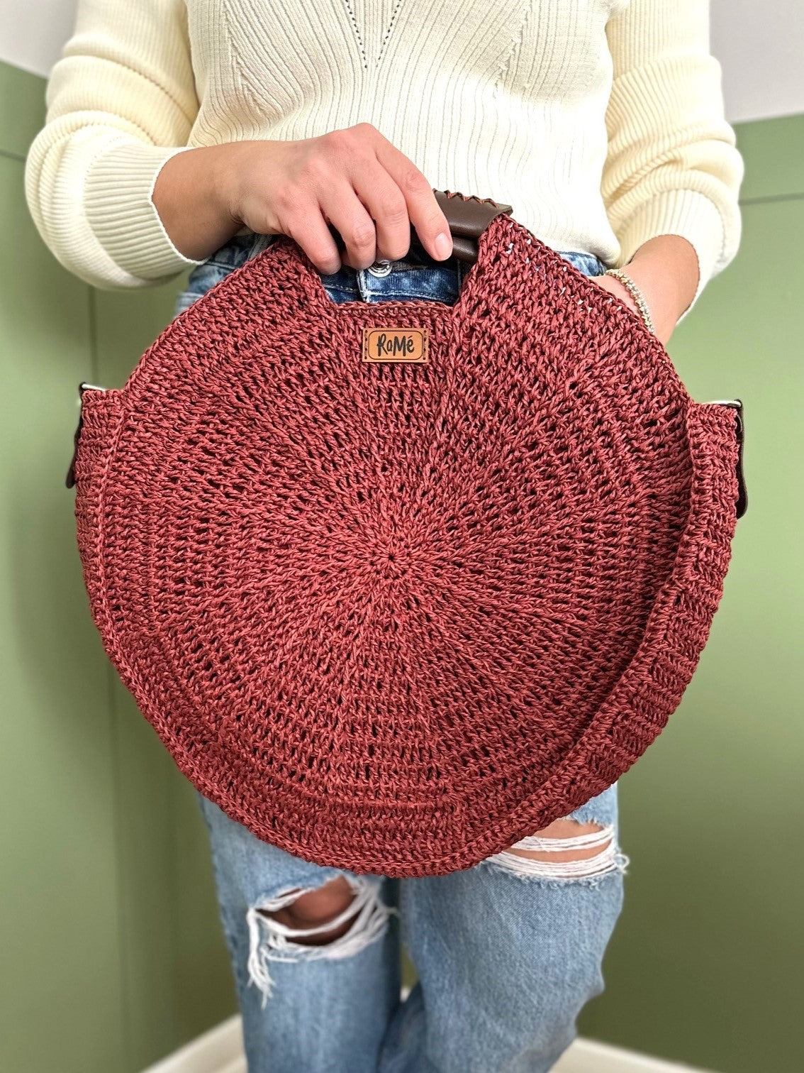 Handmade Round Rattan Tote Bag