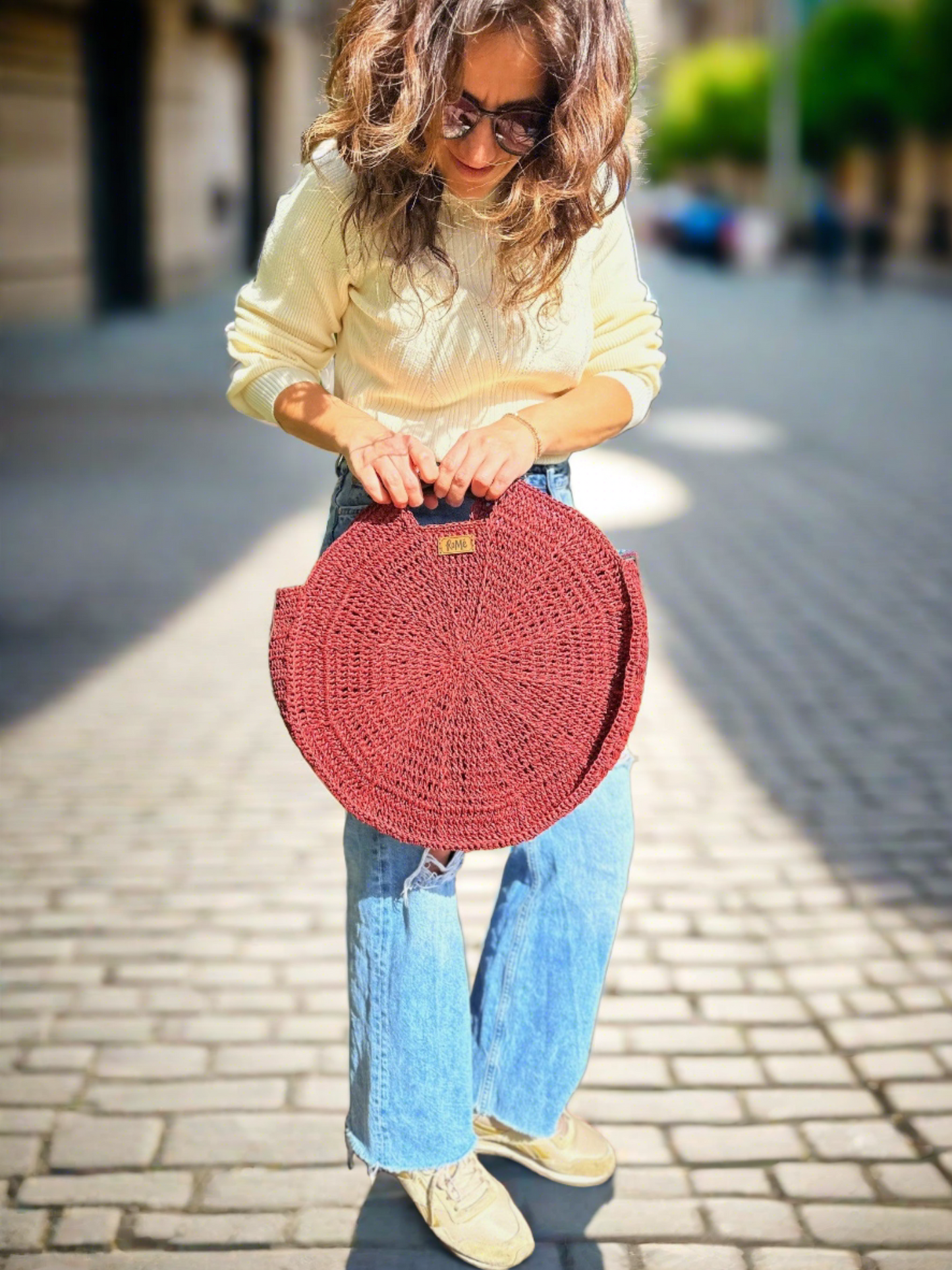 Handmade Round Rattan Tote Bag