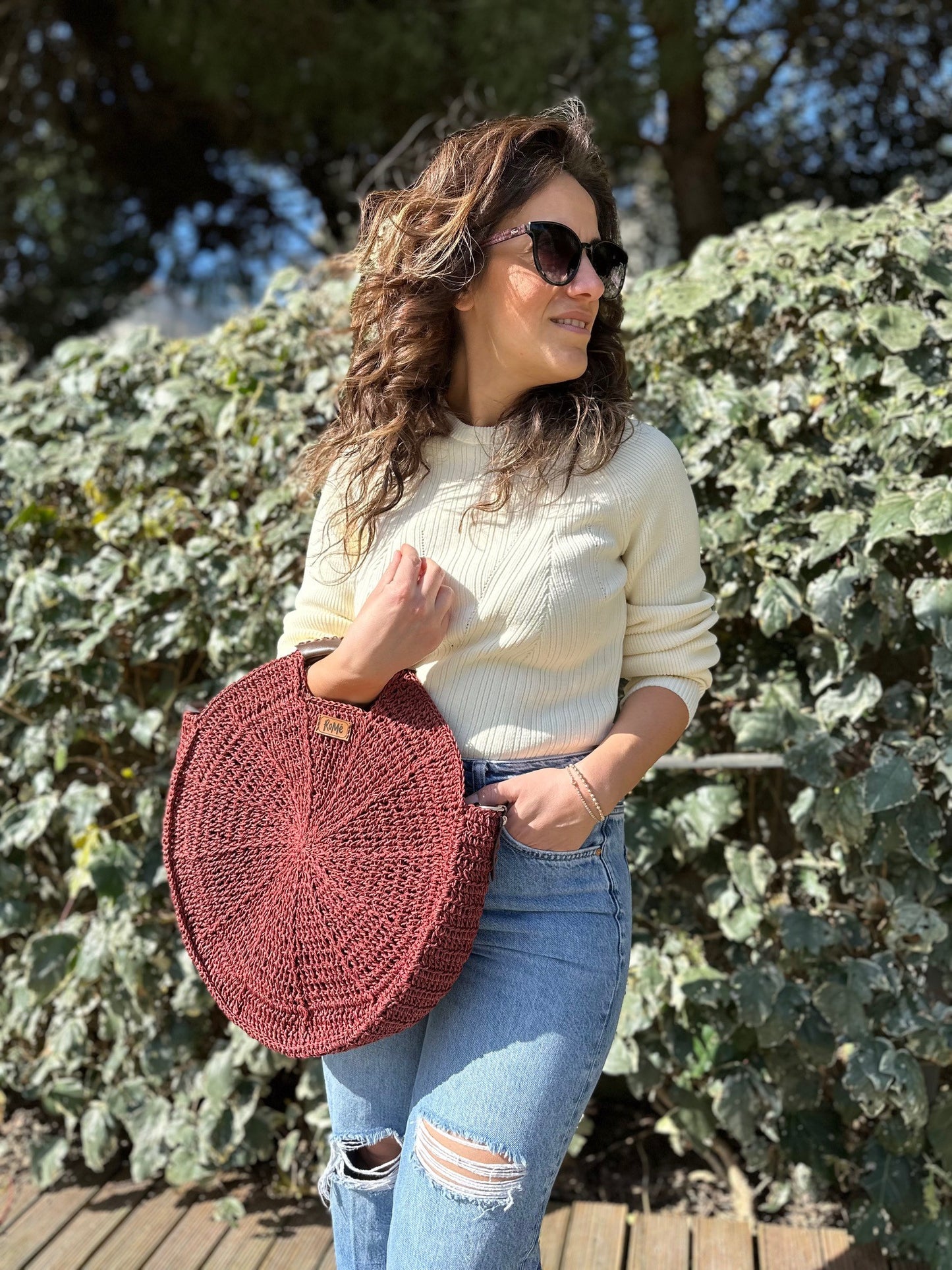 Handmade Round Rattan Tote Bag