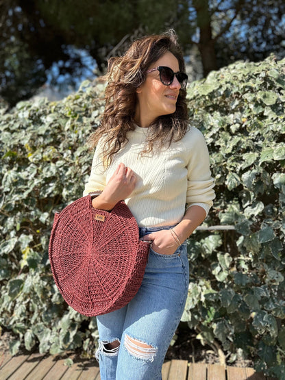 Handmade Round Rattan Tote Bag